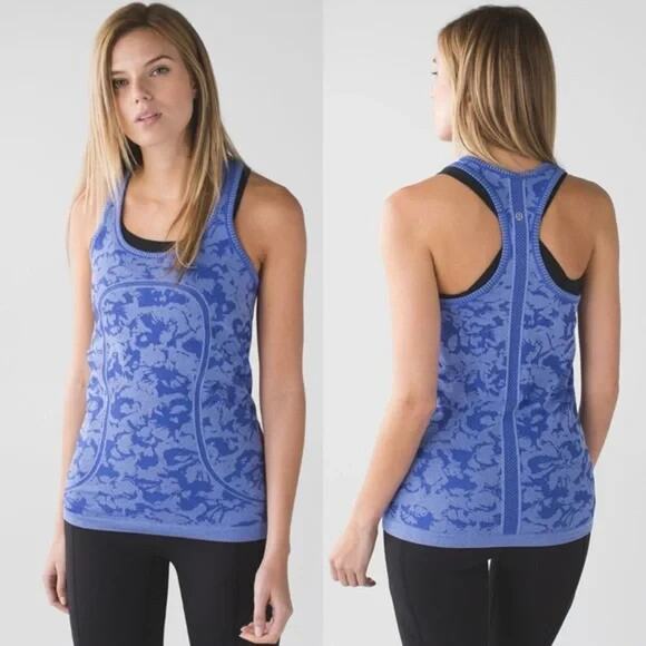 Lululemon Swiftly Tech Racerback Heathered Sapphire Blue Size 6 Gym Yoga Run - Picture 1 of 12